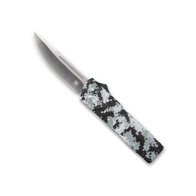 CobraTec Lightweight OTF Drop Point Blade Automatic Knife - Winter Digi Camo