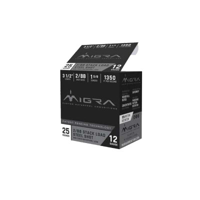 Migra Ammo Combinational 12ga 3.5in 1 5/8oz #2-BB Steel Shot - 25 Rounds