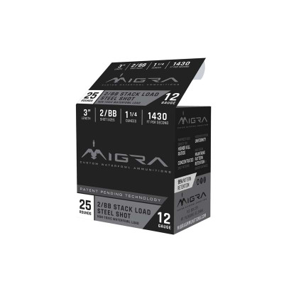 Migra Ammo Combinational 12ga 3in 1.25oz #2-BB Steel Shot - 25 Rounds