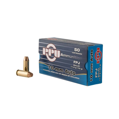 PPU 10mm Auto 170gr Flat Point Jacketed - 50 Rounds