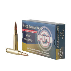 PPU Match 6.5x55 Swedish 120gr Hollow Point Boat Tail HPBT - 20 Rounds