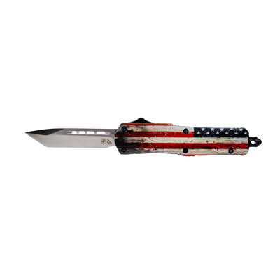 Templar Knife Small Wood US Flag Black Tanto - Automatic OTF Knife